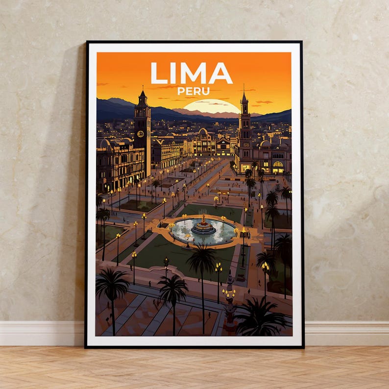 Lima Travel Poster, Peru Wall Art, Peru Print, Lima Poster, Plaza de Armas Poster, City Poster