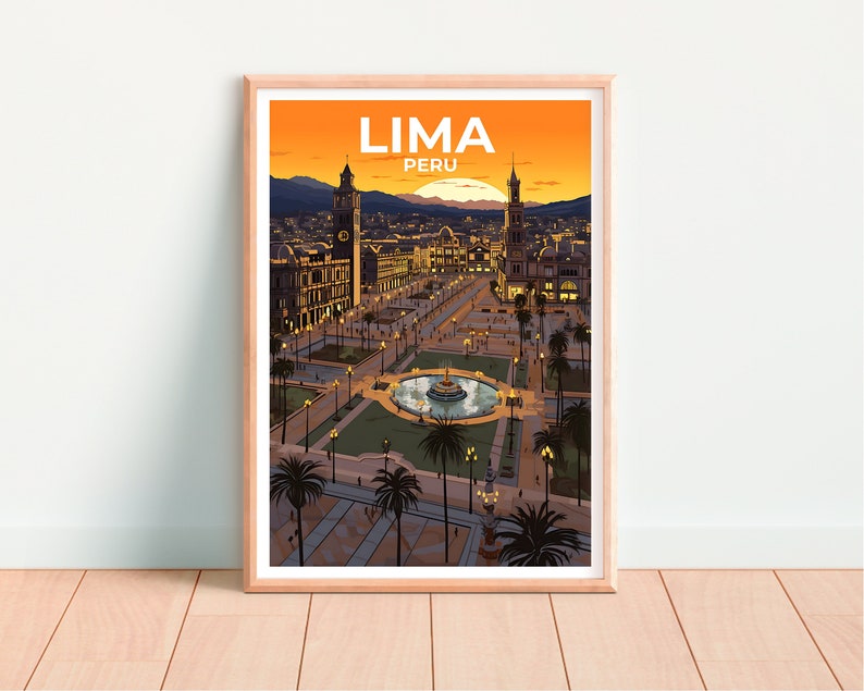 Lima Travel Poster, Peru Wall Art, Peru Print, Lima Poster, Plaza de Armas Poster, City Poster