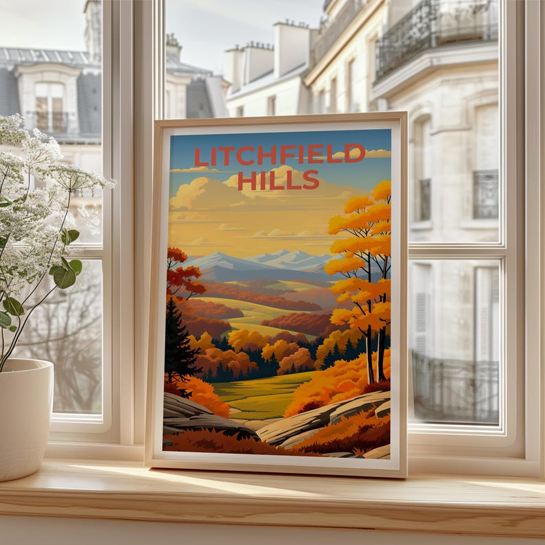 Litchfield Hills Travel Poster, Connecticut Print, Forest Wall Art, Connecticut Poster, Home Decor, Birthday Gift