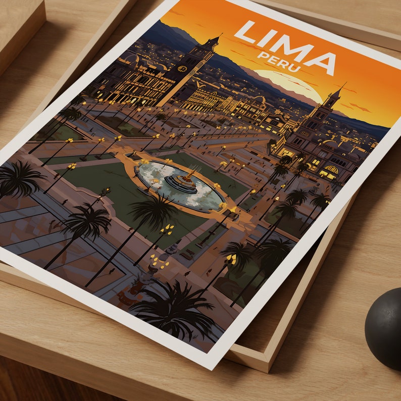 Lima Travel Poster, Peru Wall Art, Peru Print, Lima Poster, Plaza de Armas Poster, City Poster