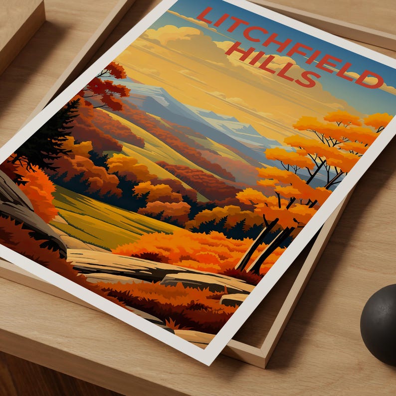 Litchfield Hills Travel Poster, Connecticut Print, Forest Wall Art, Connecticut Poster, Home Decor, Birthday Gift