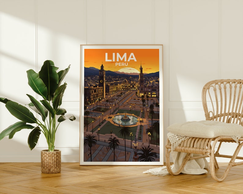 Lima Travel Poster, Peru Wall Art, Peru Print, Lima Poster, Plaza de Armas Poster, City Poster
