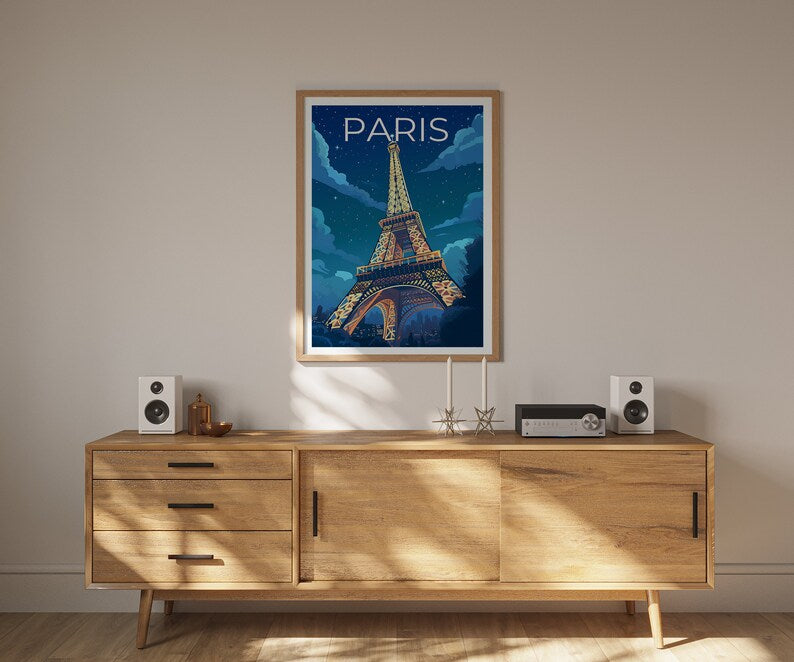 Paris Travel Poster, France Art, France Print, Paris Poster, Eiffel Tower Poster, City Poster, Paris at Night Poster