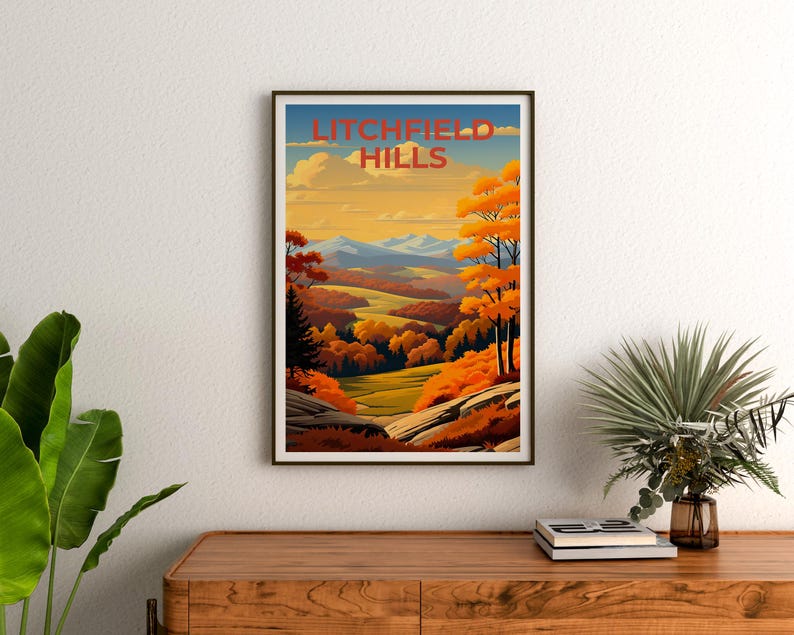 Litchfield Hills Travel Poster, Connecticut Print, Forest Wall Art, Connecticut Poster, Home Decor, Birthday Gift