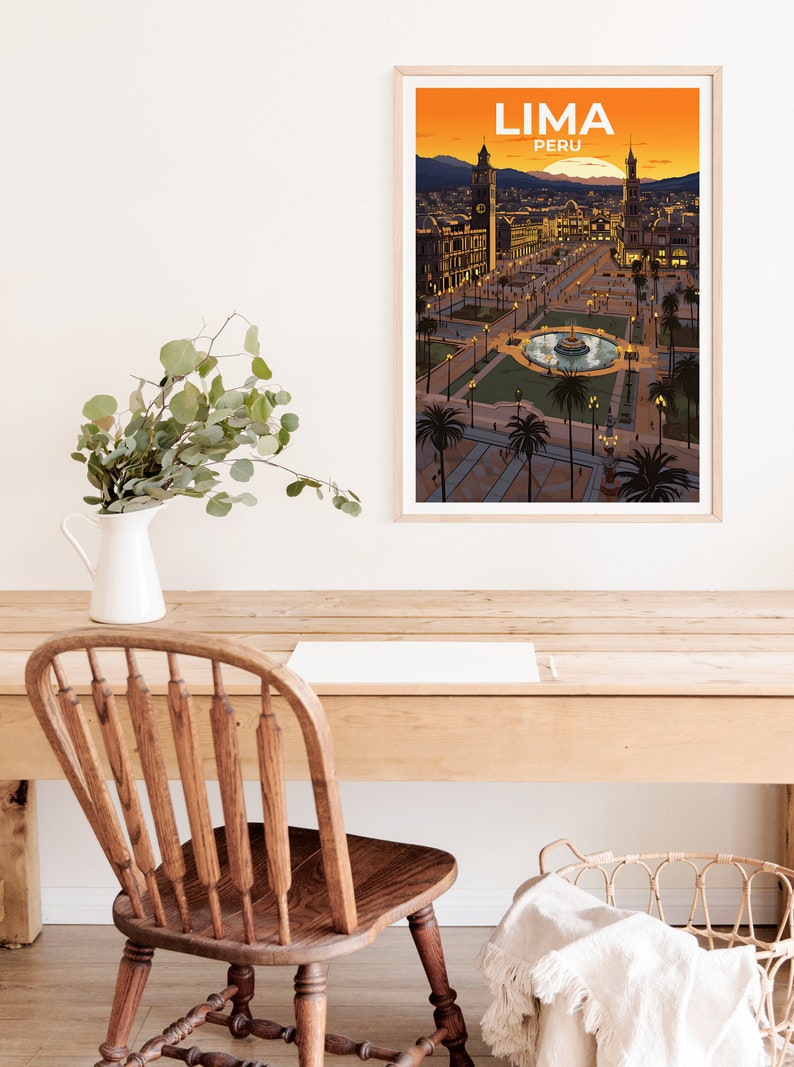 Lima Travel Poster, Peru Wall Art, Peru Print, Lima Poster, Plaza de Armas Poster, City Poster