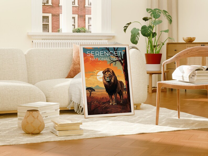 Serengeti Travel Poster, Lion Poster, Lion Print, Serengeti Poster, Safari Poster, Africa Print, Serengeti Print