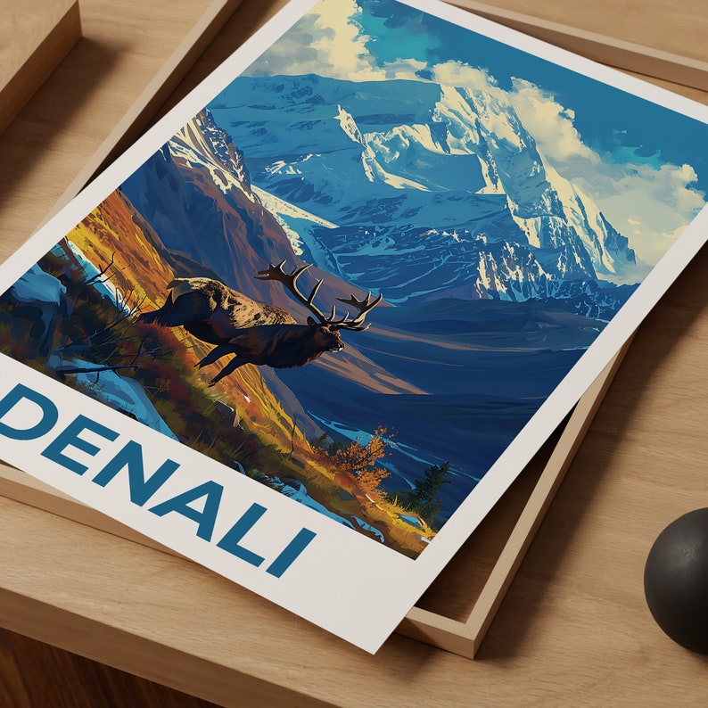 Affiche de voyage Denali, art mural de l'Alaska, impression de l'Alaska, affiche Denali, affiche de l'Alaska, impression Denali, art Denali