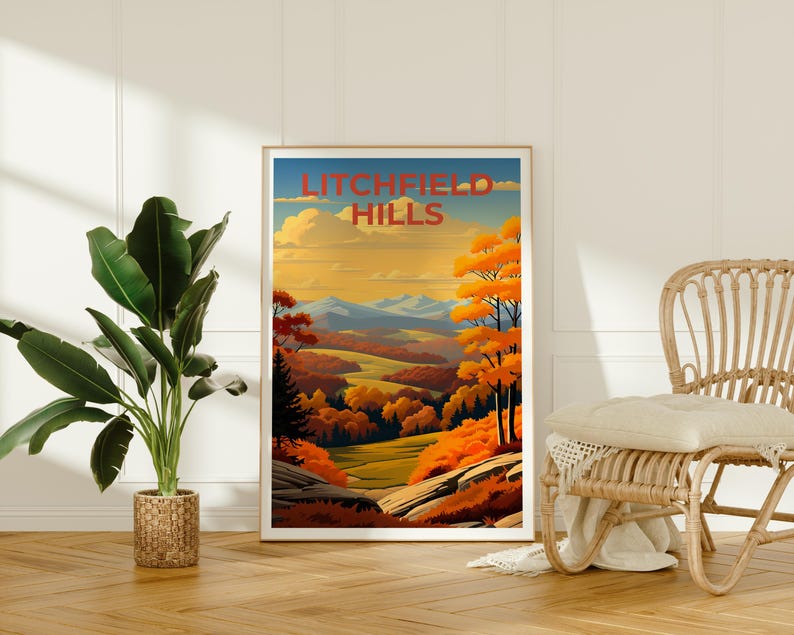 Litchfield Hills Travel Poster, Connecticut Print, Forest Wall Art, Connecticut Poster, Home Decor, Birthday Gift