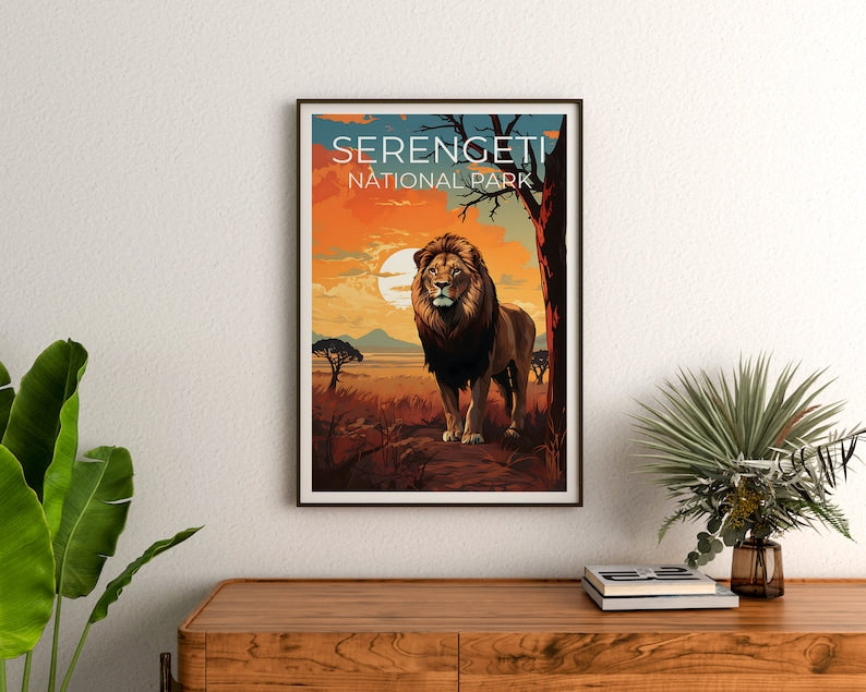 Serengeti Travel Poster, Lion Poster, Lion Print, Serengeti Poster, Safari Poster, Africa Print, Serengeti Print