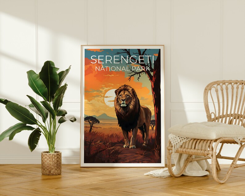 Serengeti Travel Poster, Lion Poster, Lion Print, Serengeti Poster, Safari Poster, Africa Print, Serengeti Print