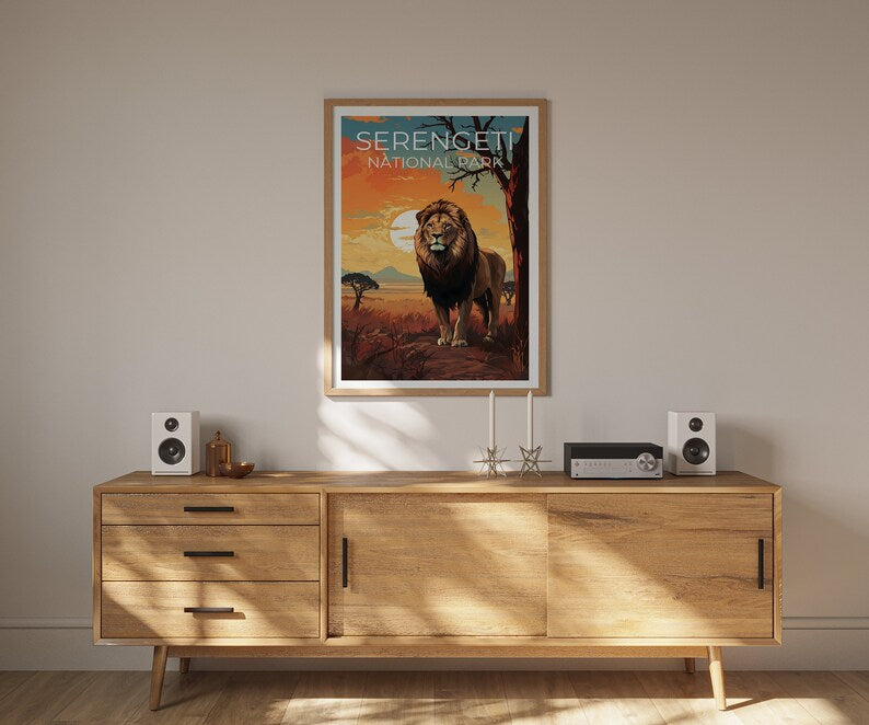 Serengeti Travel Poster, Lion Poster, Lion Print, Serengeti Poster, Safari Poster, Africa Print, Serengeti Print