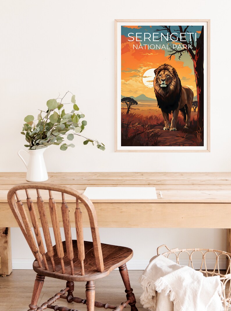 Serengeti Travel Poster, Lion Poster, Lion Print, Serengeti Poster, Safari Poster, Africa Print, Serengeti Print