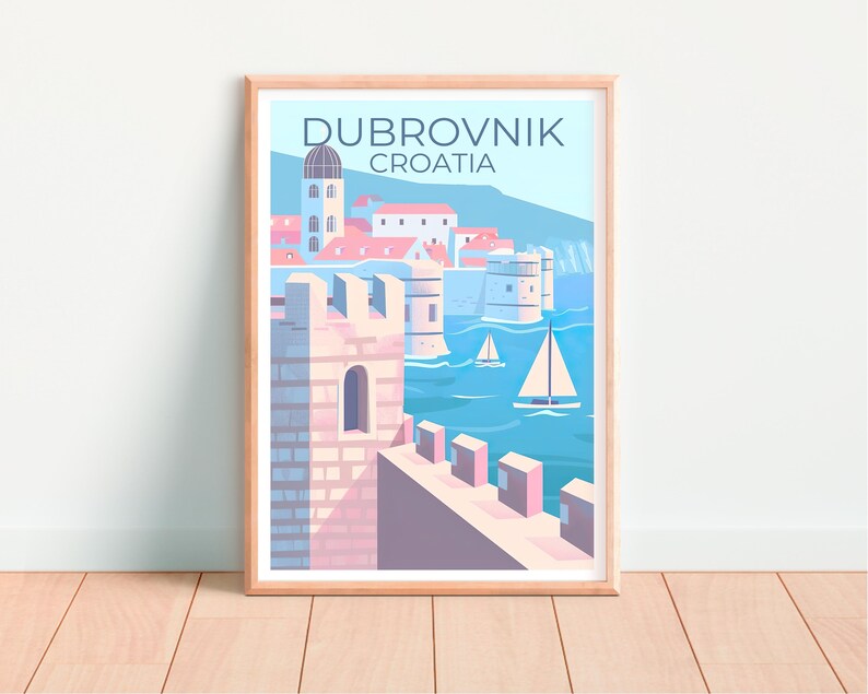 Dubrovnik Travel Print, Croatia Poster, Europe Poster, Old Town Illustration, Castle Poster, Scenic Wall Art Home Decor, Birthday Gift