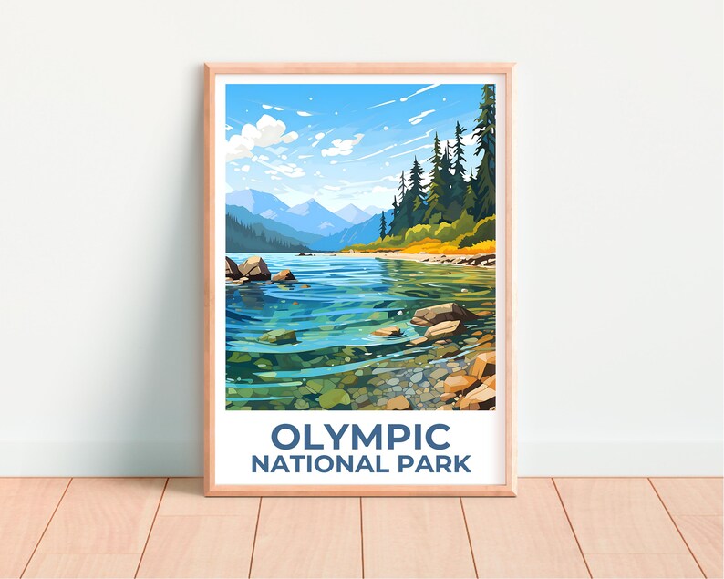 Olympic Print Poster, Mountain Art, Washington Illustration, National Park, Home Decor, Birthday Gift