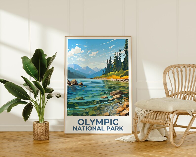 Olympic Print Poster, Mountain Art, Washington Illustration, National Park, Home Decor, Birthday Gift