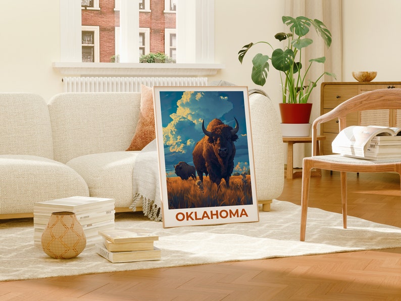 Oklahoma Travel Poster, Bison Wall Art, Bison Print, Oklahoma Poster, Bison Poster, Oklahoma Print, Oklahoma Wall Art