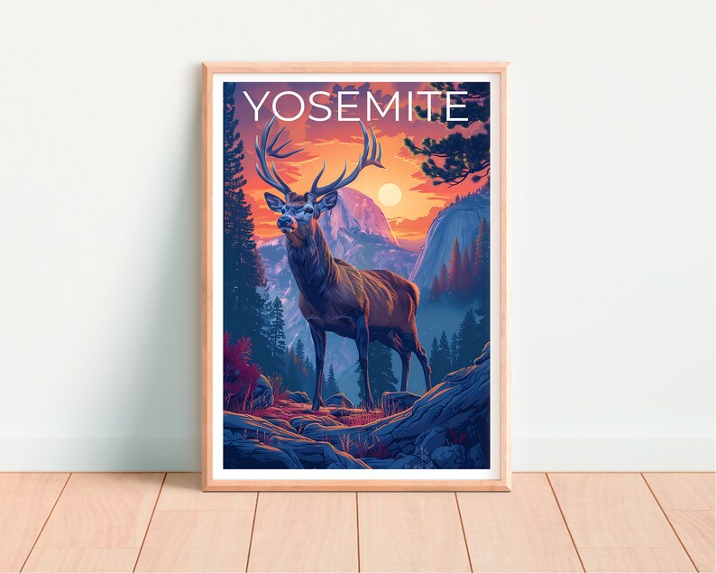 Affiche Yosemite, Impression Yosemite, Art du cerf, Impression Half Dome, Affiche Californie, Cadeau Yosemite, Impression Californie