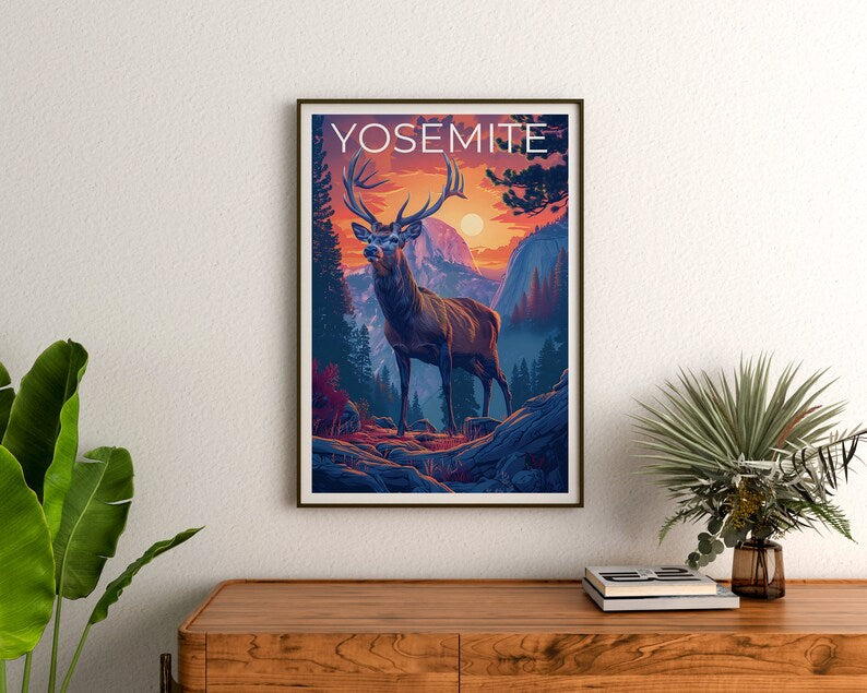 Affiche Yosemite, Impression Yosemite, Art du cerf, Impression Half Dome, Affiche Californie, Cadeau Yosemite, Impression Californie