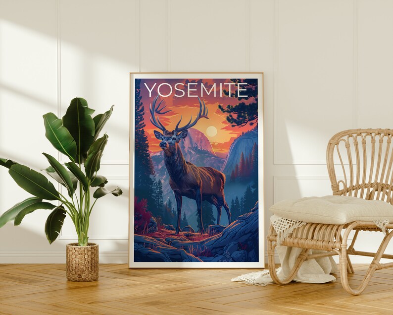 Affiche Yosemite, Impression Yosemite, Art du cerf, Impression Half Dome, Affiche Californie, Cadeau Yosemite, Impression Californie