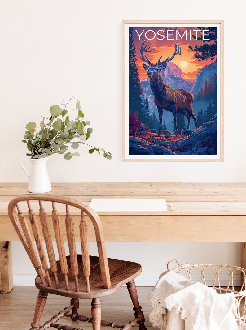 Affiche Yosemite, Impression Yosemite, Art du cerf, Impression Half Dome, Affiche Californie, Cadeau Yosemite, Impression Californie