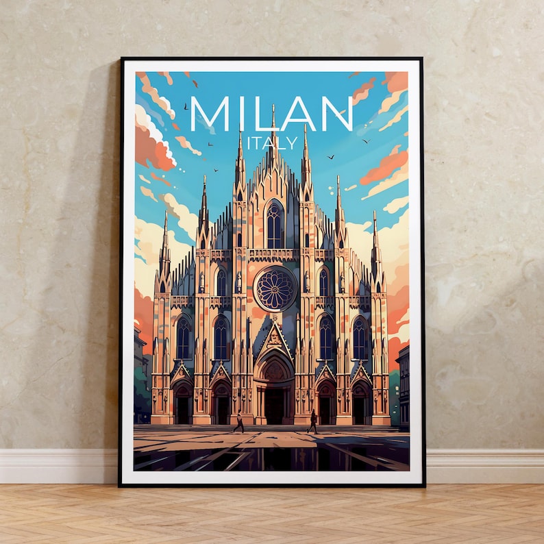 Milan Travel Poster, Italy Wall Art, Milan Cathedral Print, Milan Poster, Duomo Poster, City Poster