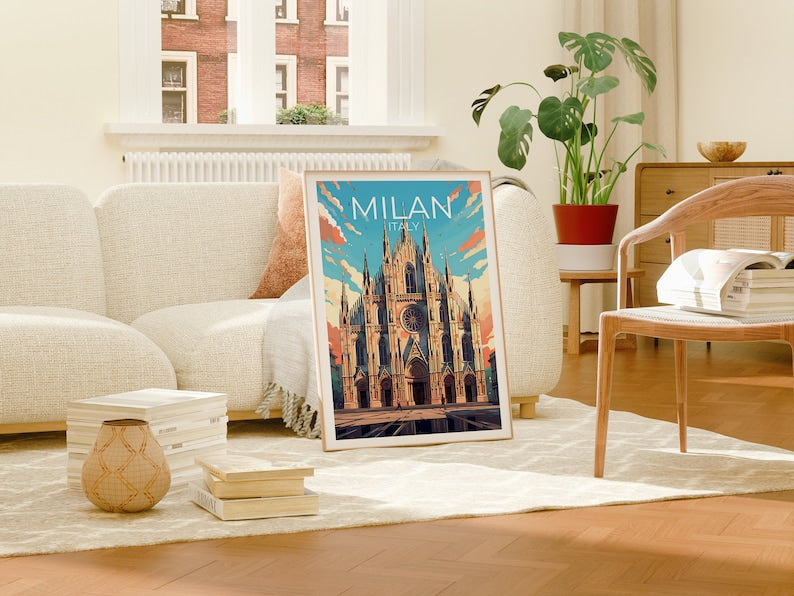 Milan Travel Poster, Italy Wall Art, Milan Cathedral Print, Milan Poster, Duomo Poster, City Poster