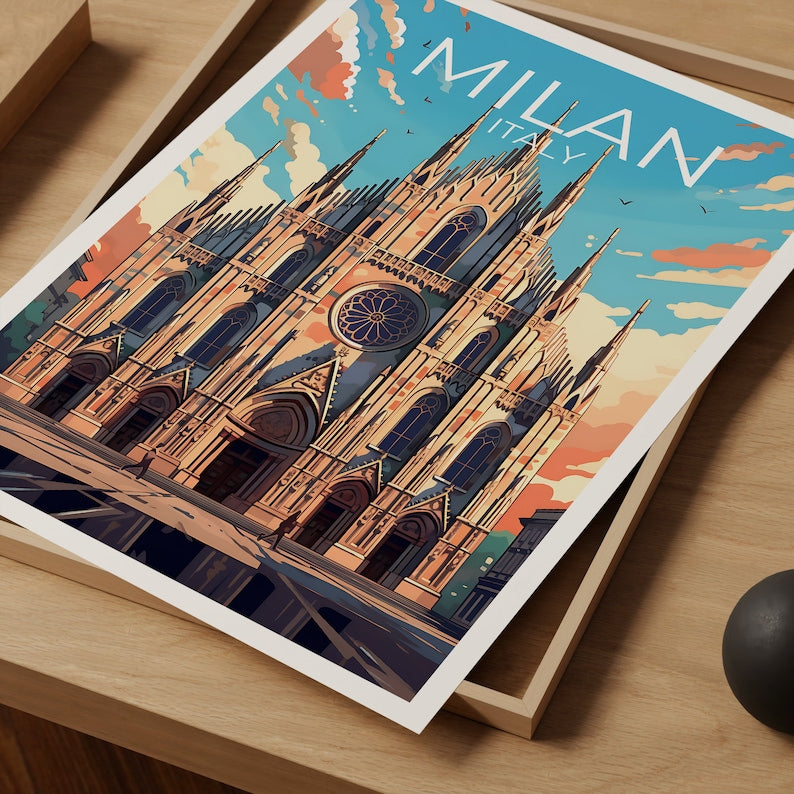 Milan Travel Poster, Italy Wall Art, Milan Cathedral Print, Milan Poster, Duomo Poster, City Poster