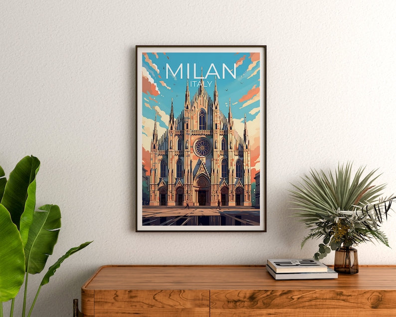 Milan Travel Poster, Italy Wall Art, Milan Cathedral Print, Milan Poster, Duomo Poster, City Poster