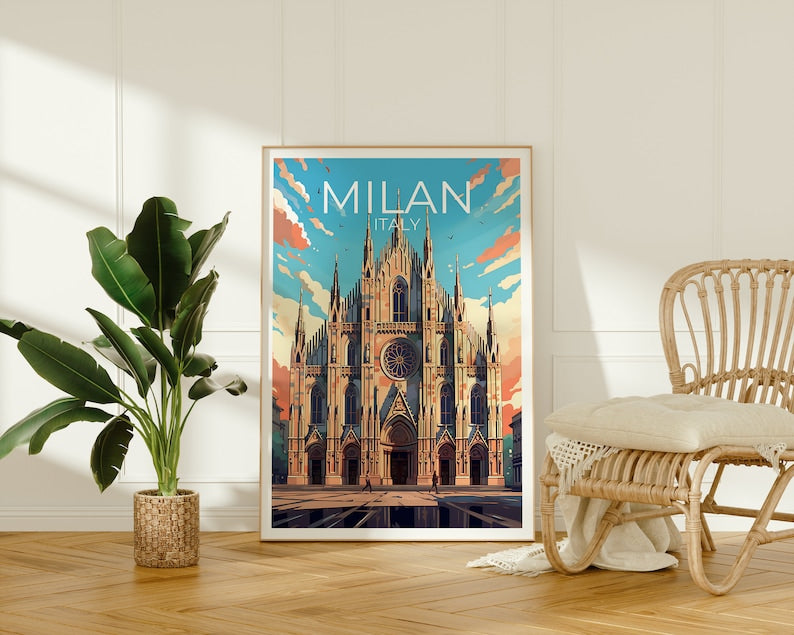 Milan Travel Poster, Italy Wall Art, Milan Cathedral Print, Milan Poster, Duomo Poster, City Poster