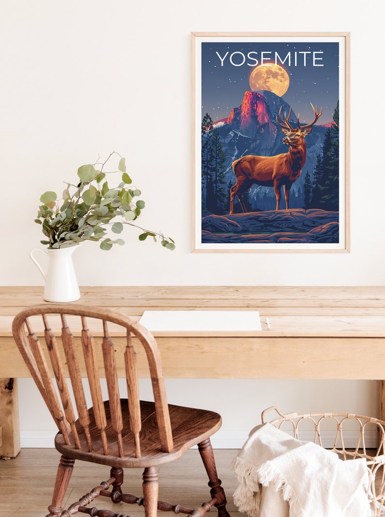 Affiche Yosemite, Impression Yosemite, Art du cerf, Impression de cerf, Affiche du parc national de Yosemite, Affiche de Californie