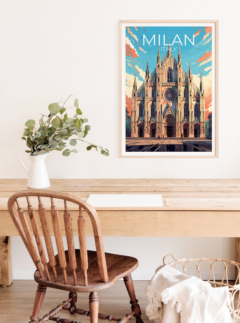Milan Travel Poster, Italy Wall Art, Milan Cathedral Print, Milan Poster, Duomo Poster, City Poster