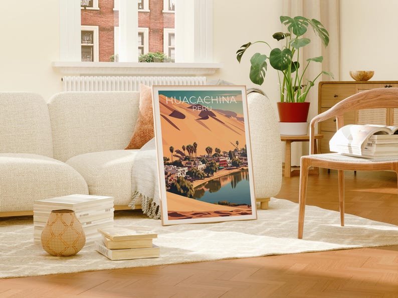 Huacachina Travel Print, Peru Poster, Desert City Wall Art, South America Illustration, Huacachina Poster, Home Decor, Birthday Gift