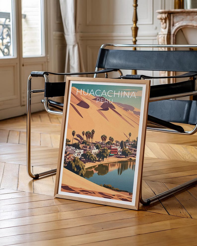 Huacachina Travel Print, Peru Poster, Desert City Wall Art, South America Illustration, Huacachina Poster, Home Decor, Birthday Gift
