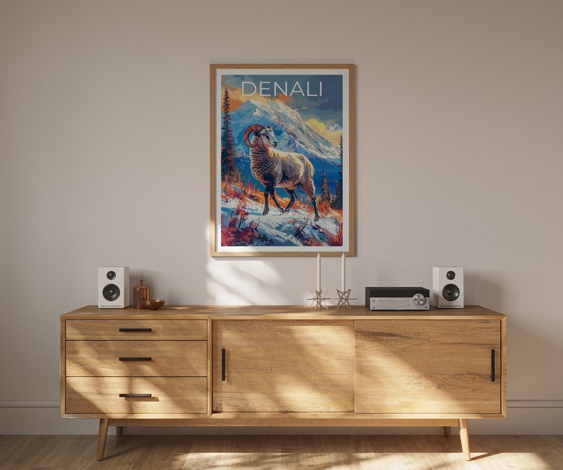 Affiche du parc national de Denali, impression Denali, art Denali, affiche de bélier, impression de bélier, affiche d'Alaska