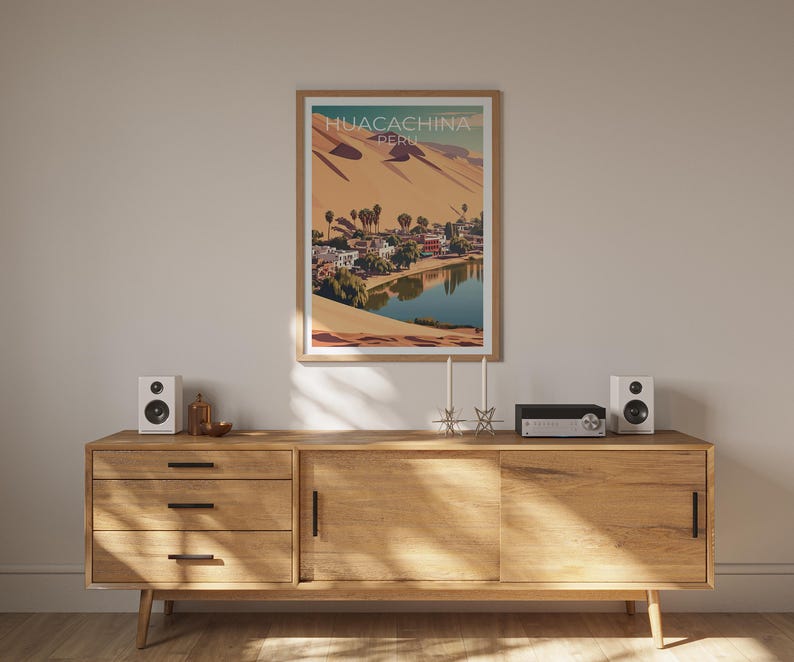 Huacachina Travel Print, Peru Poster, Desert City Wall Art, South America Illustration, Huacachina Poster, Home Decor, Birthday Gift