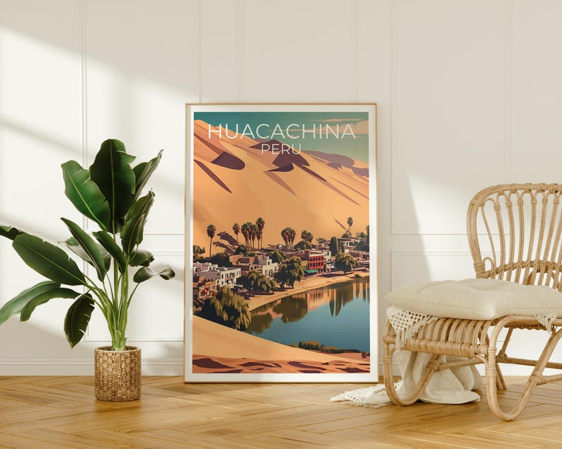 Huacachina Travel Print, Peru Poster, Desert City Wall Art, South America Illustration, Huacachina Poster, Home Decor, Birthday Gift