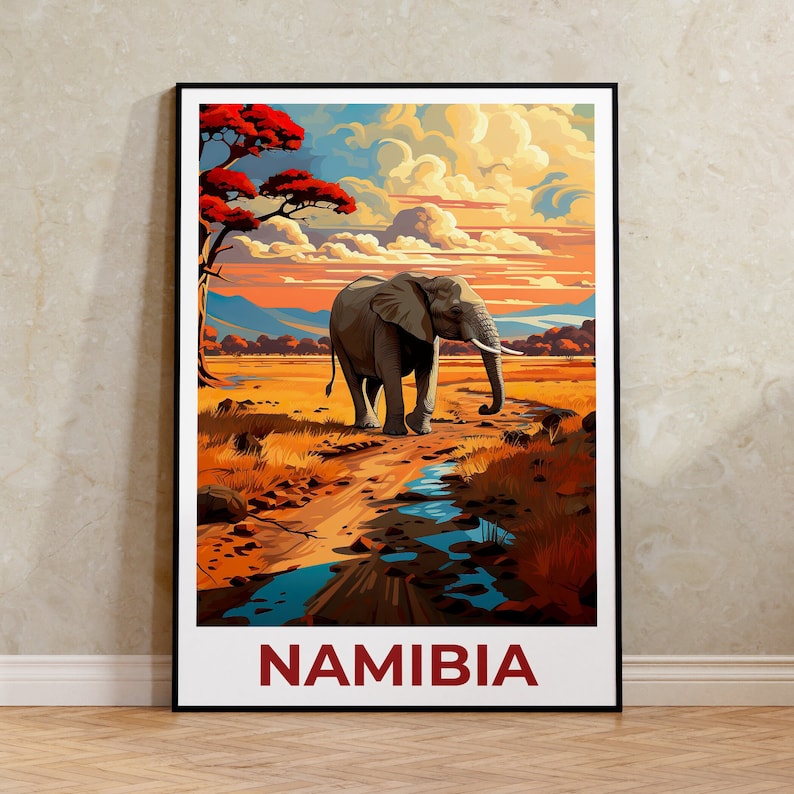 Namibia Poster, Namibia Print, Africa Poster, Safari Print, Namibia Travel Poster, Elephant Art, Africa Art
