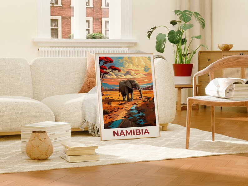 Namibia Poster, Namibia Print, Africa Poster, Safari Print, Namibia Travel Poster, Elephant Art, Africa Art