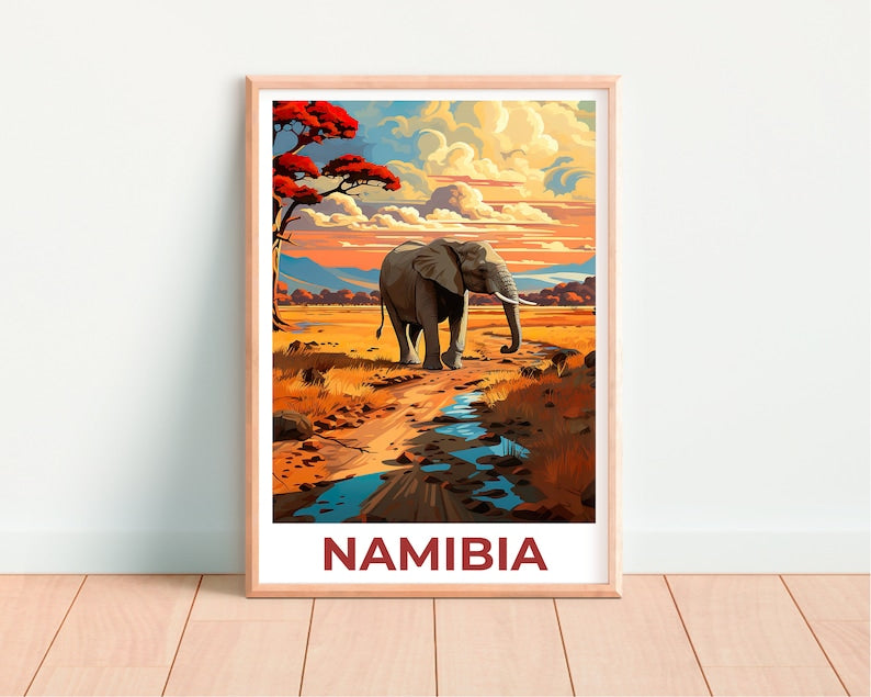 Namibia Poster, Namibia Print, Africa Poster, Safari Print, Namibia Travel Poster, Elephant Art, Africa Art