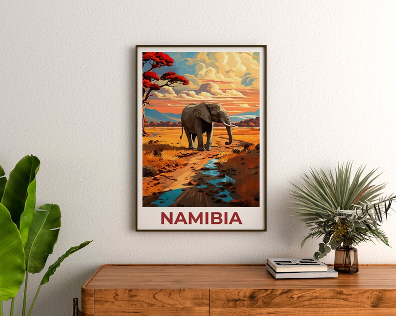 Namibia Poster, Namibia Print, Africa Poster, Safari Print, Namibia Travel Poster, Elephant Art, Africa Art