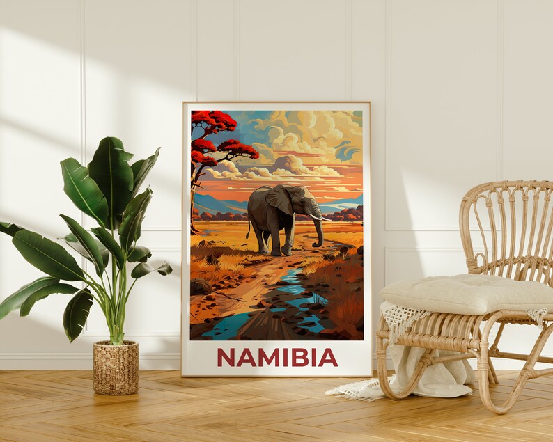 Namibia Poster, Namibia Print, Africa Poster, Safari Print, Namibia Travel Poster, Elephant Art, Africa Art
