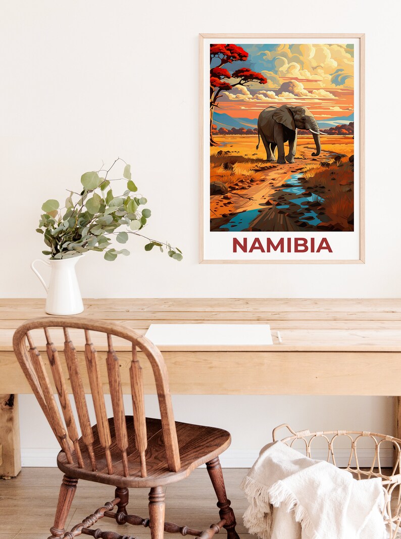 Namibia Poster, Namibia Print, Africa Poster, Safari Print, Namibia Travel Poster, Elephant Art, Africa Art