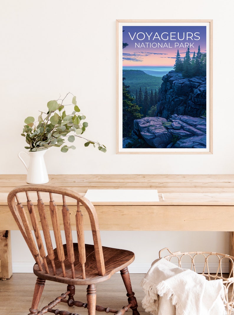 Affiche de voyage du parc des Voyageurs, art mural du Minnesota, impression du Minnesota, affiche du parc des Voyageurs, affiche du Minnesota, art du parc des Voyageurs