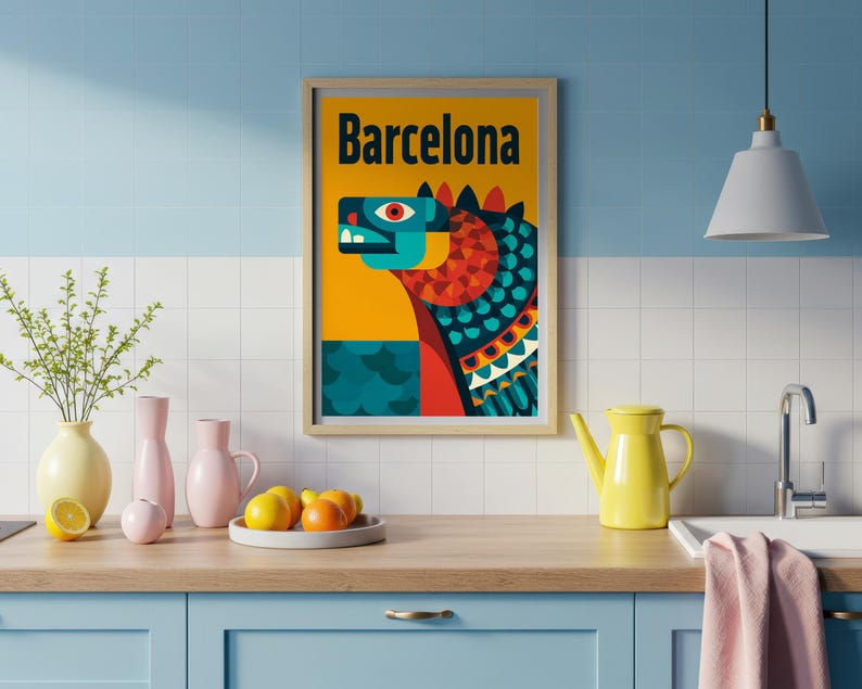 Barcelona Poster, Park Guell Dragon Travel Print, Spain Art, Europe Poster, Scenic Wall Art, Home Decor, Birthday Gift