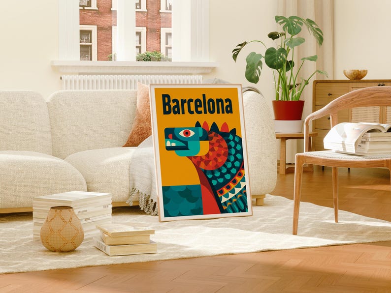 Barcelona Poster, Park Guell Dragon Travel Print, Spain Art, Europe Poster, Scenic Wall Art, Home Decor, Birthday Gift
