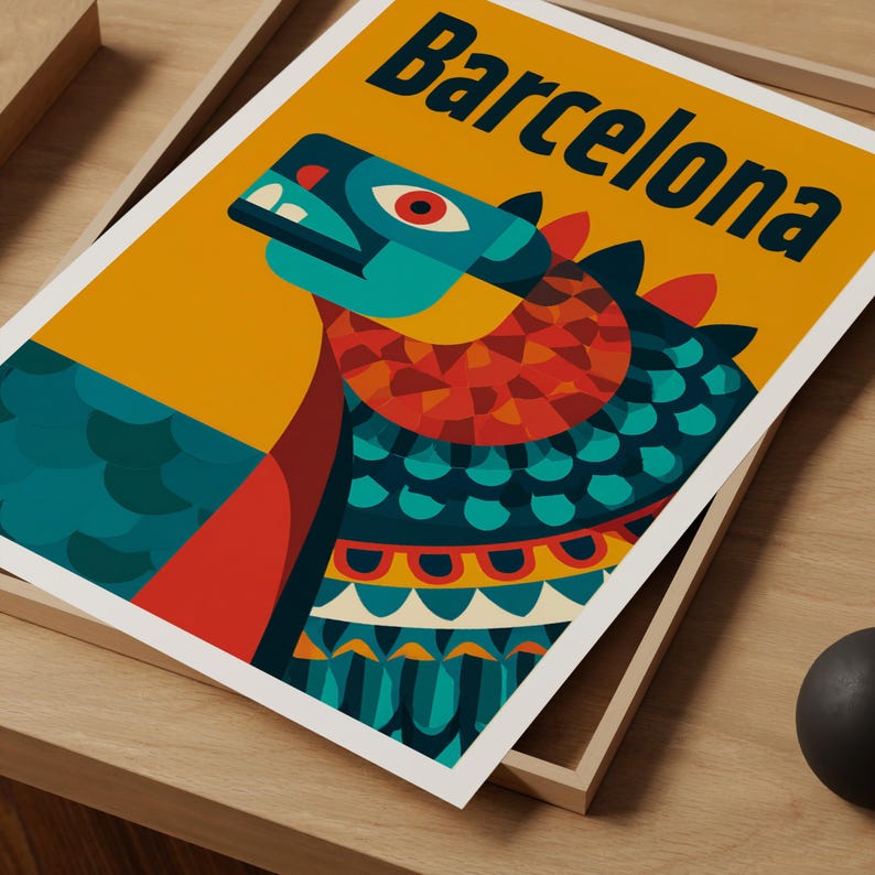 Barcelona Poster, Park Guell Dragon Travel Print, Spain Art, Europe Poster, Scenic Wall Art, Home Decor, Birthday Gift