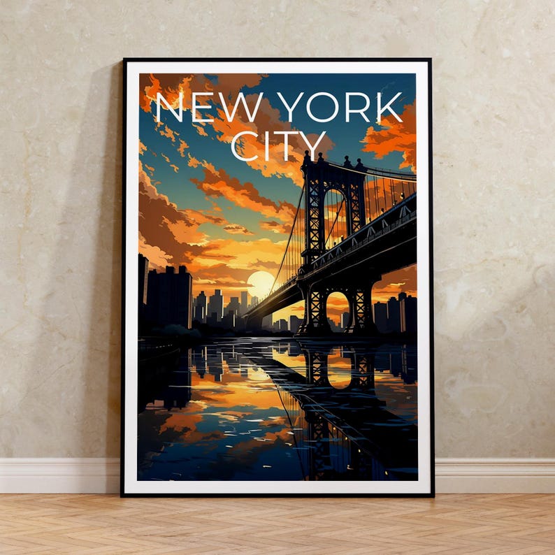 New York Travel Poster, Manhattan Bridge Wall Art, Manhattan Bridge Print, New York Poster, Manhattan Bridge Poster, City Poster