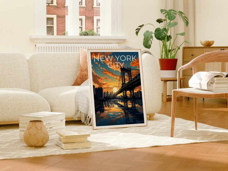 New York Travel Poster, Manhattan Bridge Wall Art, Manhattan Bridge Print, New York Poster, Manhattan Bridge Poster, City Poster