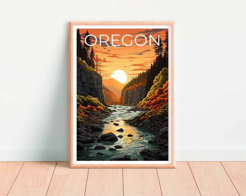 Oregon Travel Poster, Trees Wall Art, Forest Print, Nature Poster, Oregon Poster, River Poster, Oregon Art