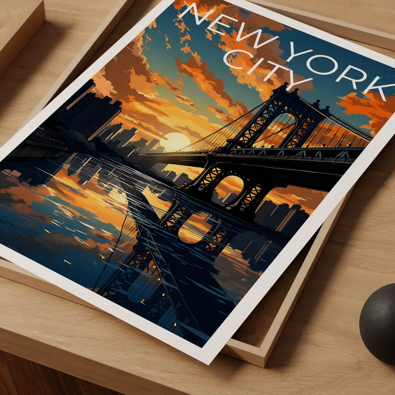 New York Travel Poster, Manhattan Bridge Wall Art, Manhattan Bridge Print, New York Poster, Manhattan Bridge Poster, City Poster